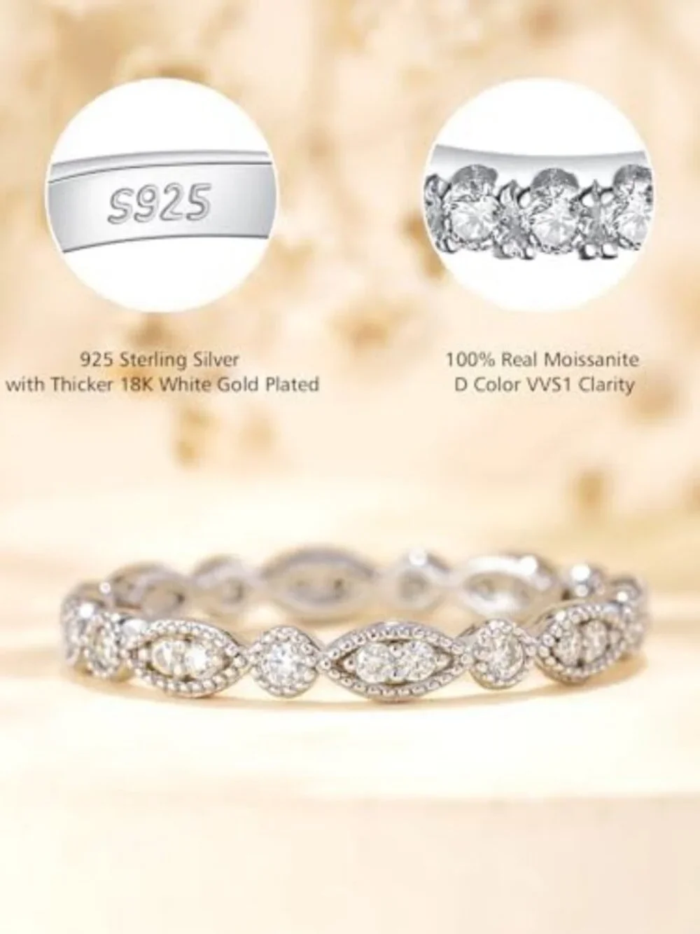 Moissanite Evil Eye Wedding Band | 925 Sterling Silver & 18K Gold Plated